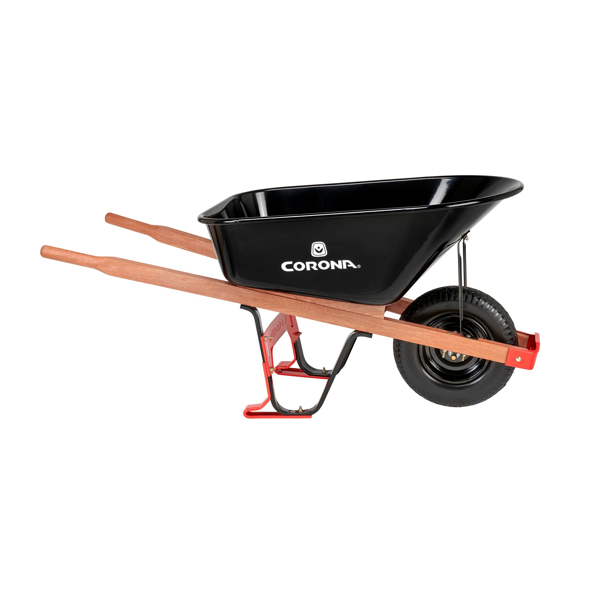 6 Cu. Ft. Professional Steel Wheelbarrow, Wood Handles, Flat Free Tire